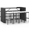 Clearance 9-delige Tuinbarset met kussens poly rattan zwart Tuinmeubelen