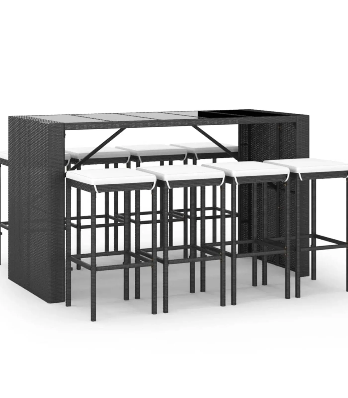 Clearance 9-delige Tuinbarset met kussens poly rattan zwart Tuinmeubelen