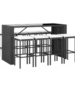 Clearance 9-delige Tuinbarset met kussens poly rattan zwart Tuinmeubelen
