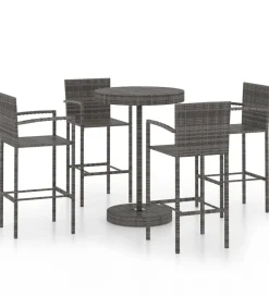vidaXL 5-delige Tuinbarset poly rattan grijs