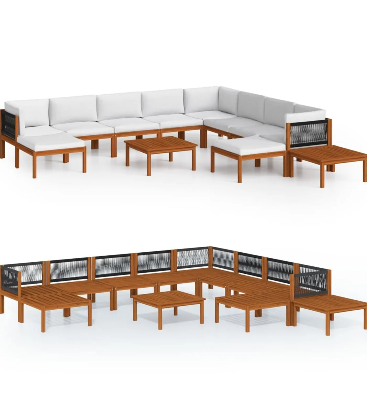 vidaXL 12-delige tuinloungeset met kussens crèmekleurig acaciahout en touw