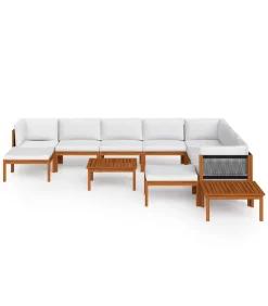 vidaXL 12-delige tuinloungeset met kussens crèmekleurig acaciahout en touw