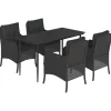 5-delige Tuinset met kussens poly rattan zwart Tuinmeubelen