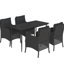 5-delige Tuinset met kussens poly rattan zwart Tuinmeubelen