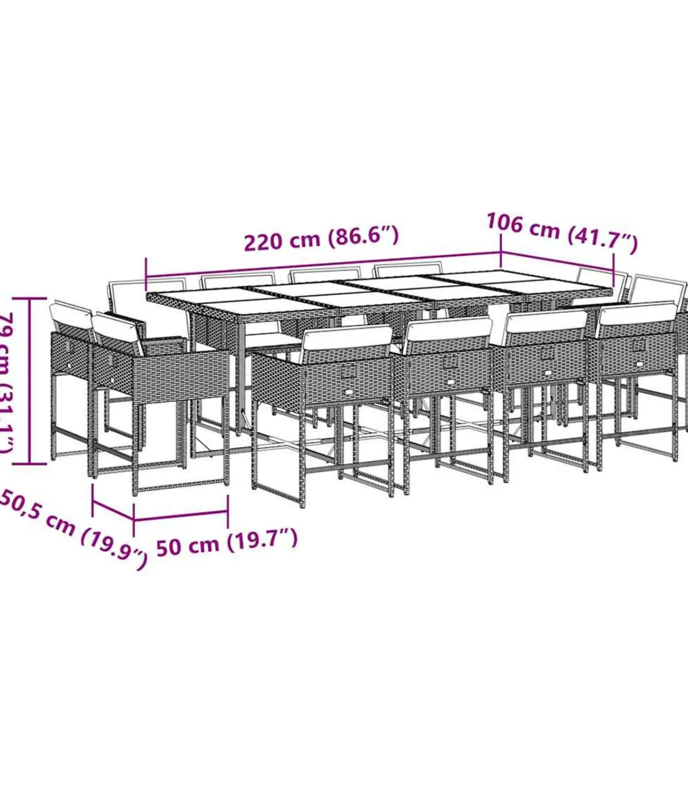 Sale 13-delige Tuinset met kussens poly rattan lichtgrijs Tuinmeubelen