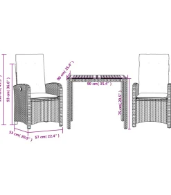Outlet 3-delige Tuinset met kussens poly rattan grijs Tuinmeubelen