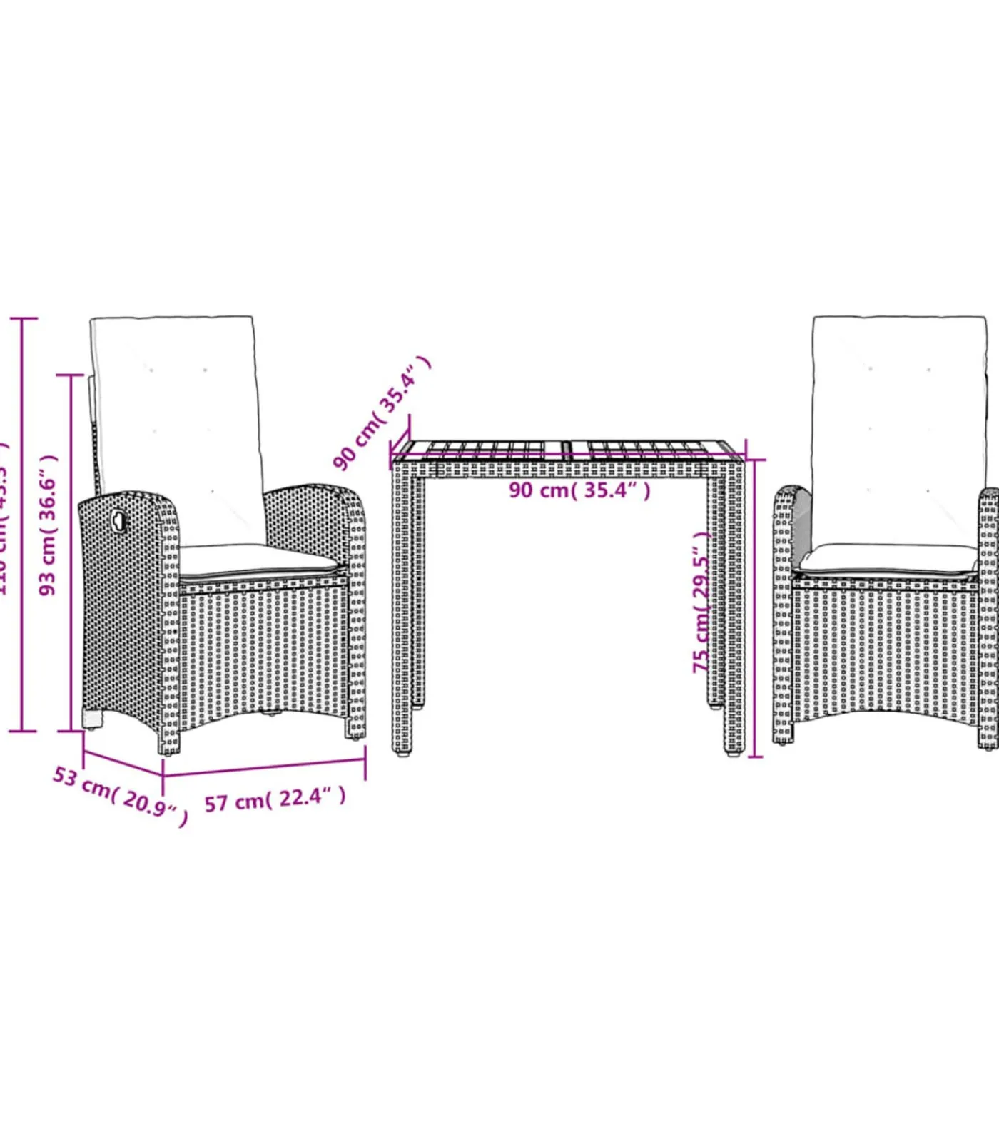 Outlet 3-delige Tuinset met kussens poly rattan grijs Tuinmeubelen