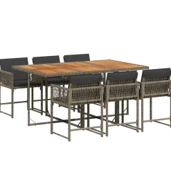 vidaXL 7-delige Tuinset met kussens poly rattan grijs