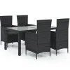 Hot 5-delige Tuinset met kussens poly rattan zwart Tuinmeubelen