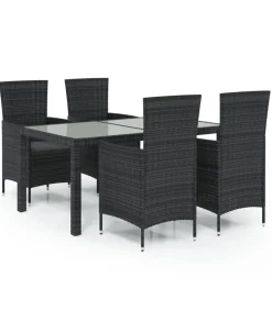 Hot 5-delige Tuinset met kussens poly rattan zwart Tuinmeubelen