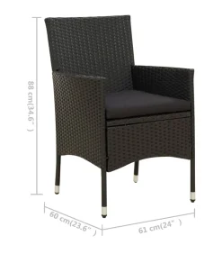 Hot 5-delige Tuinset met kussens poly rattan zwart Tuinmeubelen