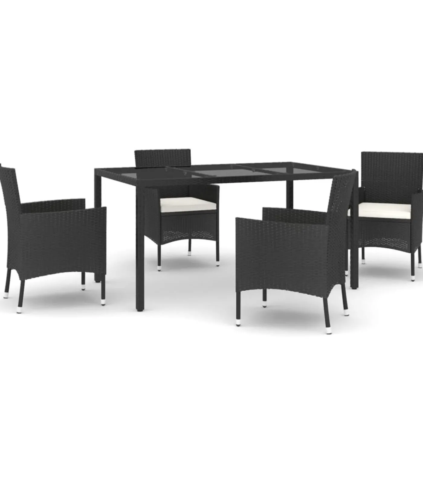 vidaXL 5-delige Tuinset met kussens poly rattan zwart