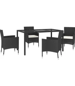 vidaXL 5-delige Tuinset met kussens poly rattan zwart