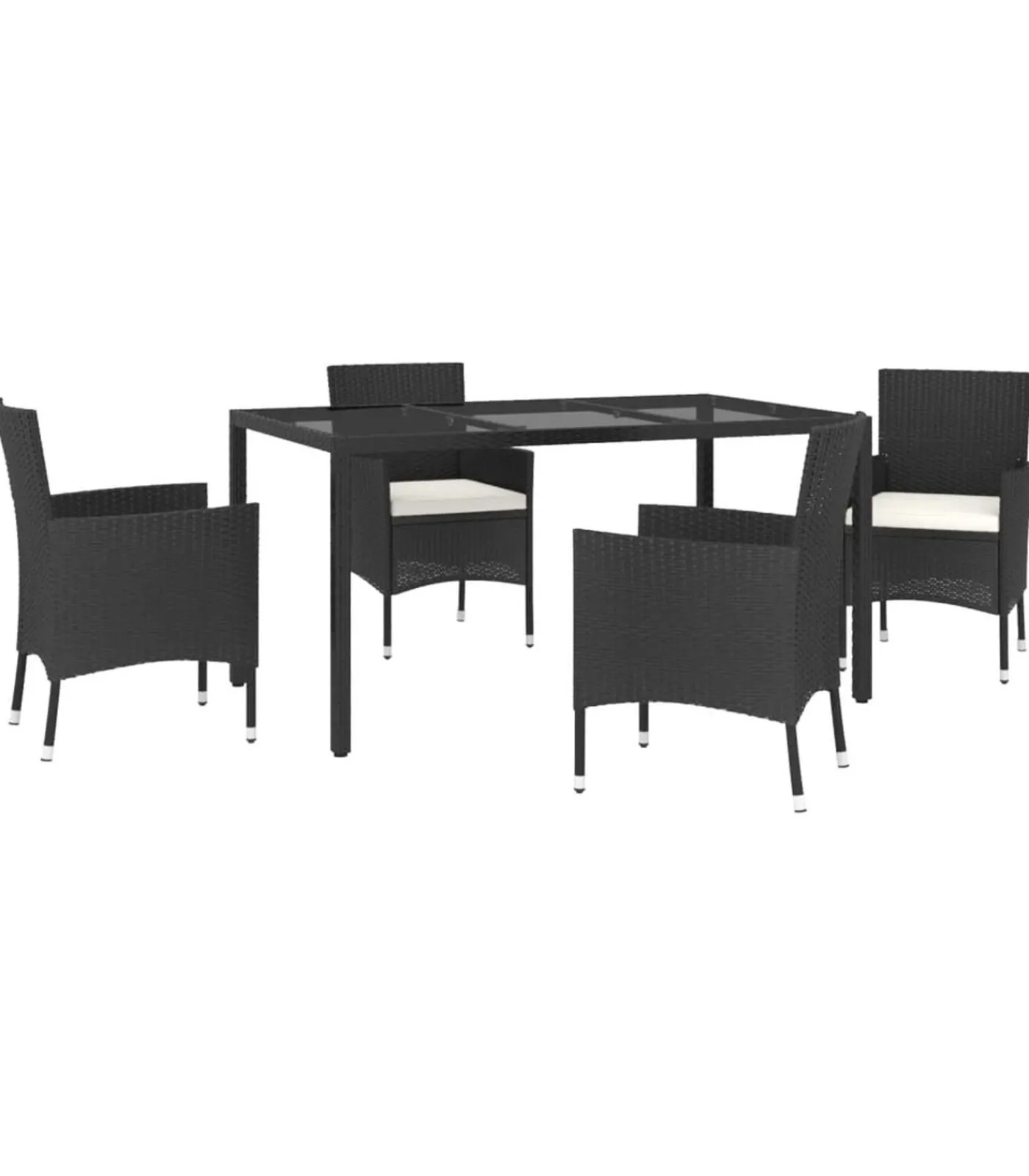 vidaXL 5-delige Tuinset met kussens poly rattan zwart