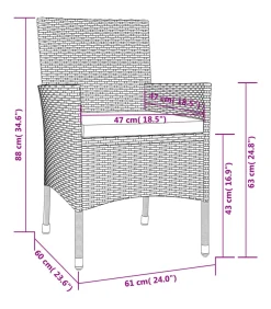 vidaXL 5-delige Tuinset met kussens poly rattan zwart