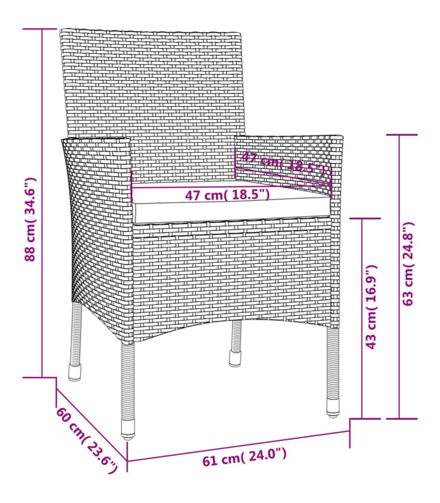 vidaXL 5-delige Tuinset met kussens poly rattan zwart