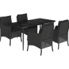 vidaXL 5-delige Tuinset met kussens poly rattan zwart