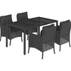 vidaXL 5-delige Tuinset met kussens poly rattan zwart