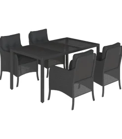 vidaXL 5-delige Tuinset met kussens poly rattan zwart