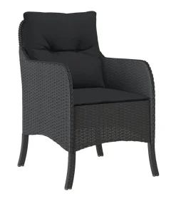 vidaXL 5-delige Tuinset met kussens poly rattan zwart