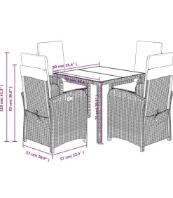 New 5-delige Tuinset met kussens poly rattan grijs Tuinmeubelen