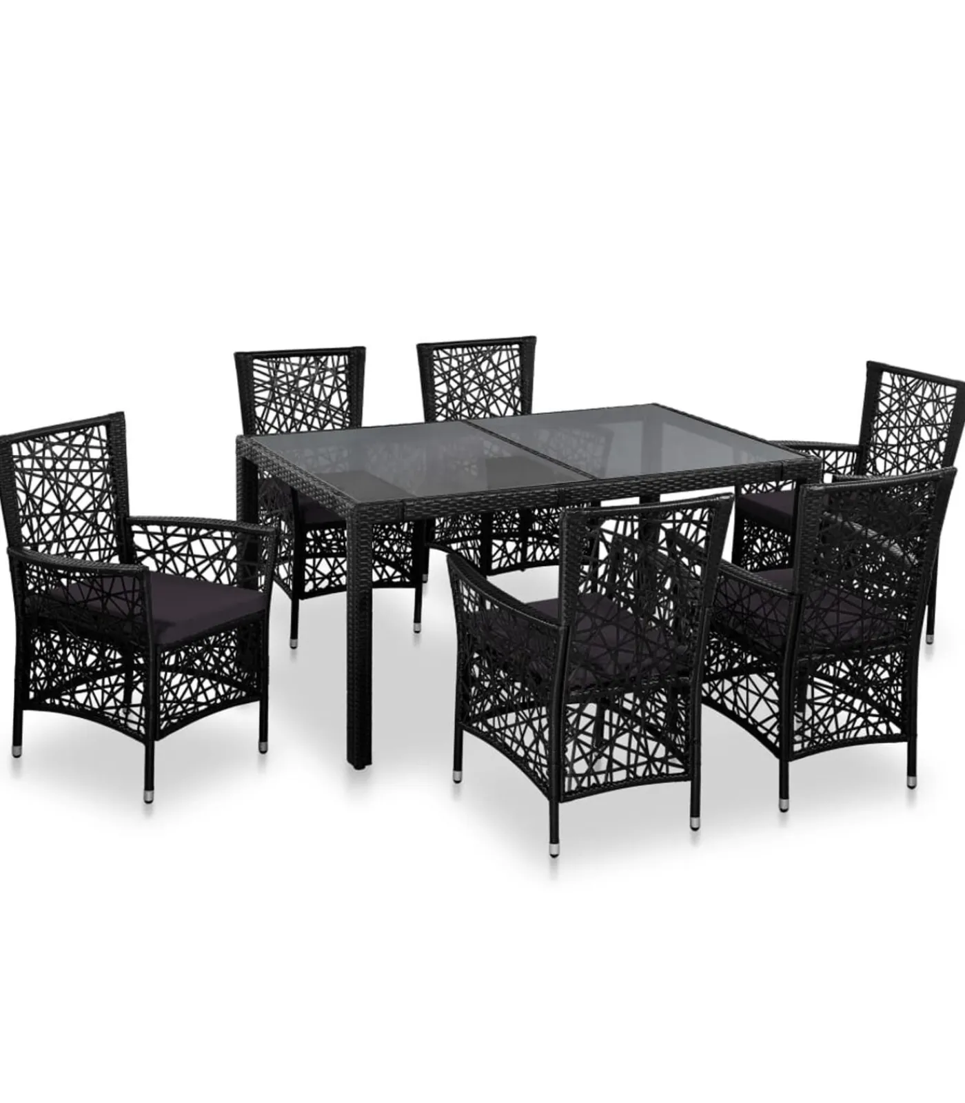 Outlet 7-delige Tuinset poly rattan zwart Tuinmeubelen