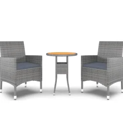vidaXL 3-delige Tuinset poly rattan grijs