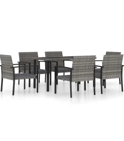 vidaXL 7-delige Tuinset poly rattan grijs