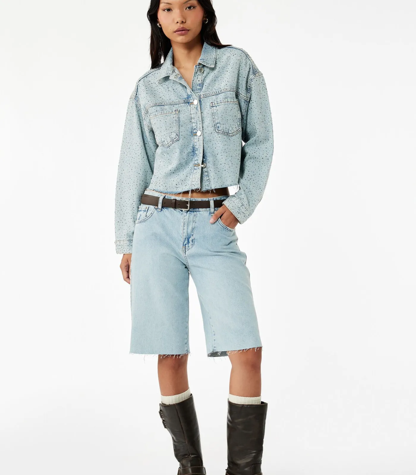 DAMES Koton Denim Jas Knoopsluiting Lange Mouwen Met Strass