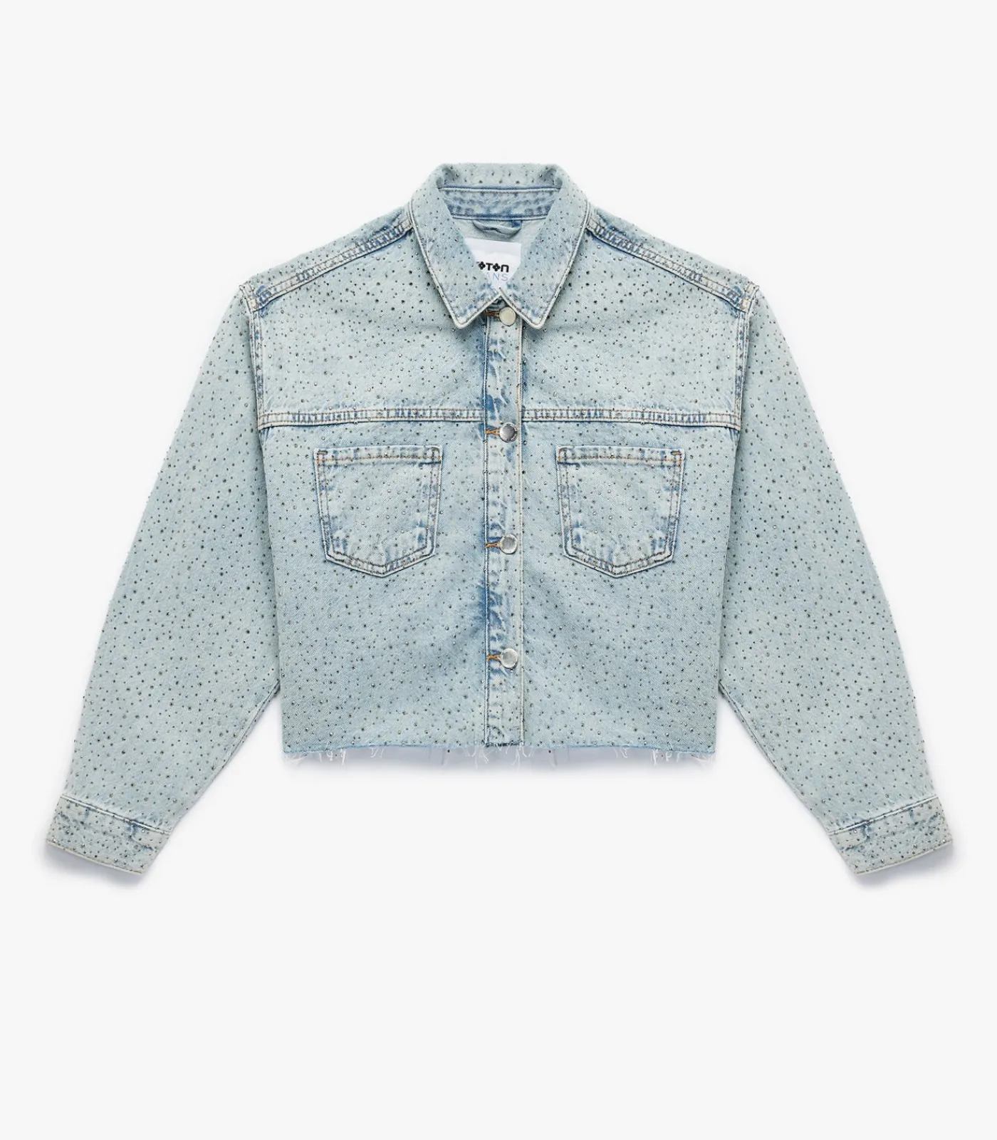 DAMES Koton Denim Jas Knoopsluiting Lange Mouwen Met Strass