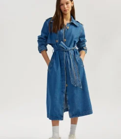 Denim Trenchcoat Lange Mouwen Ceintuur DAMES Jassen