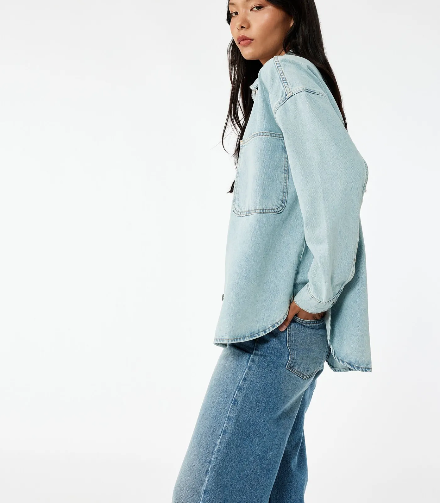 DAMES Koton Denimblouse met Knoopsluiting en Zakdetail