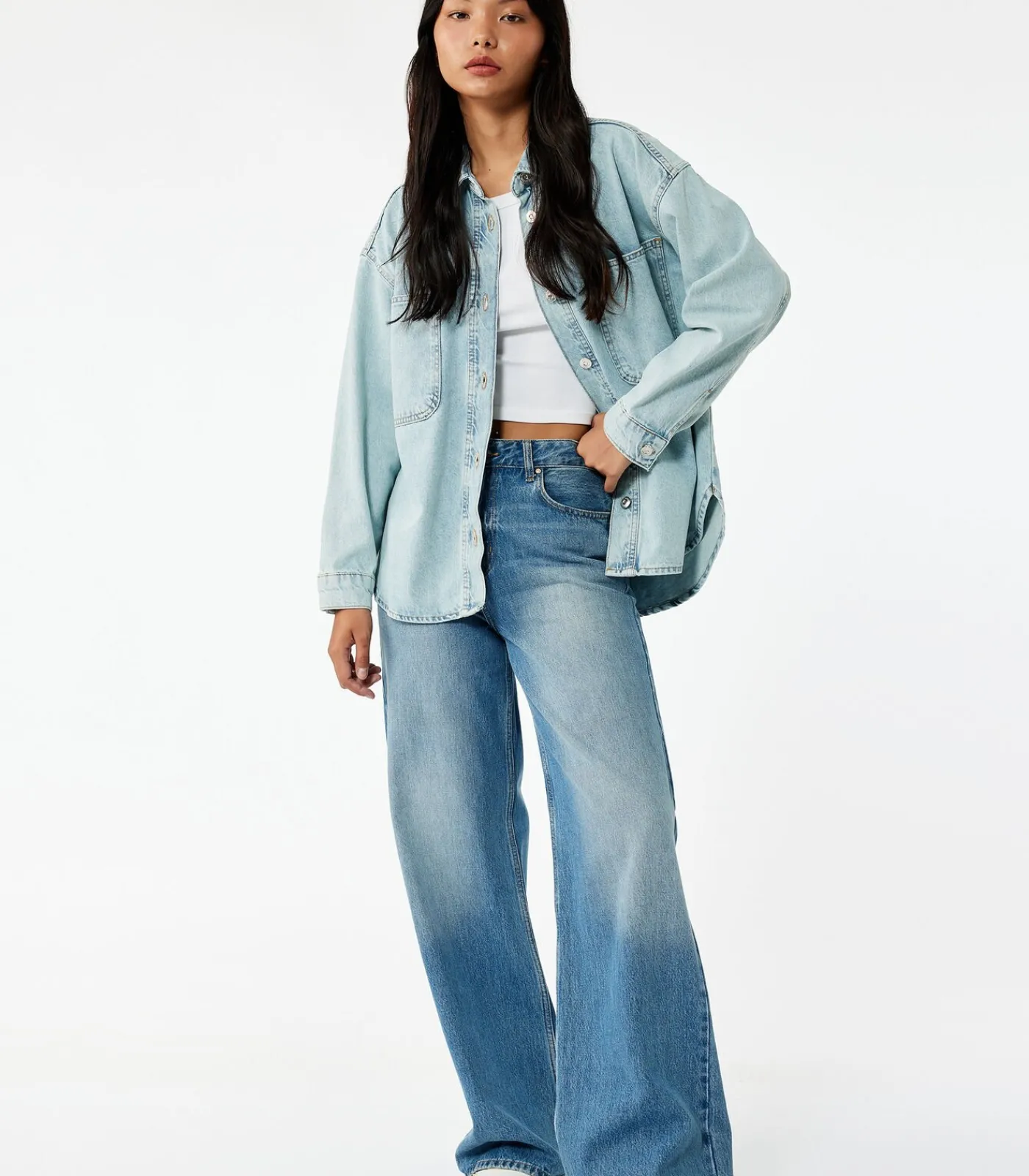 DAMES Koton Denimblouse met Knoopsluiting en Zakdetail