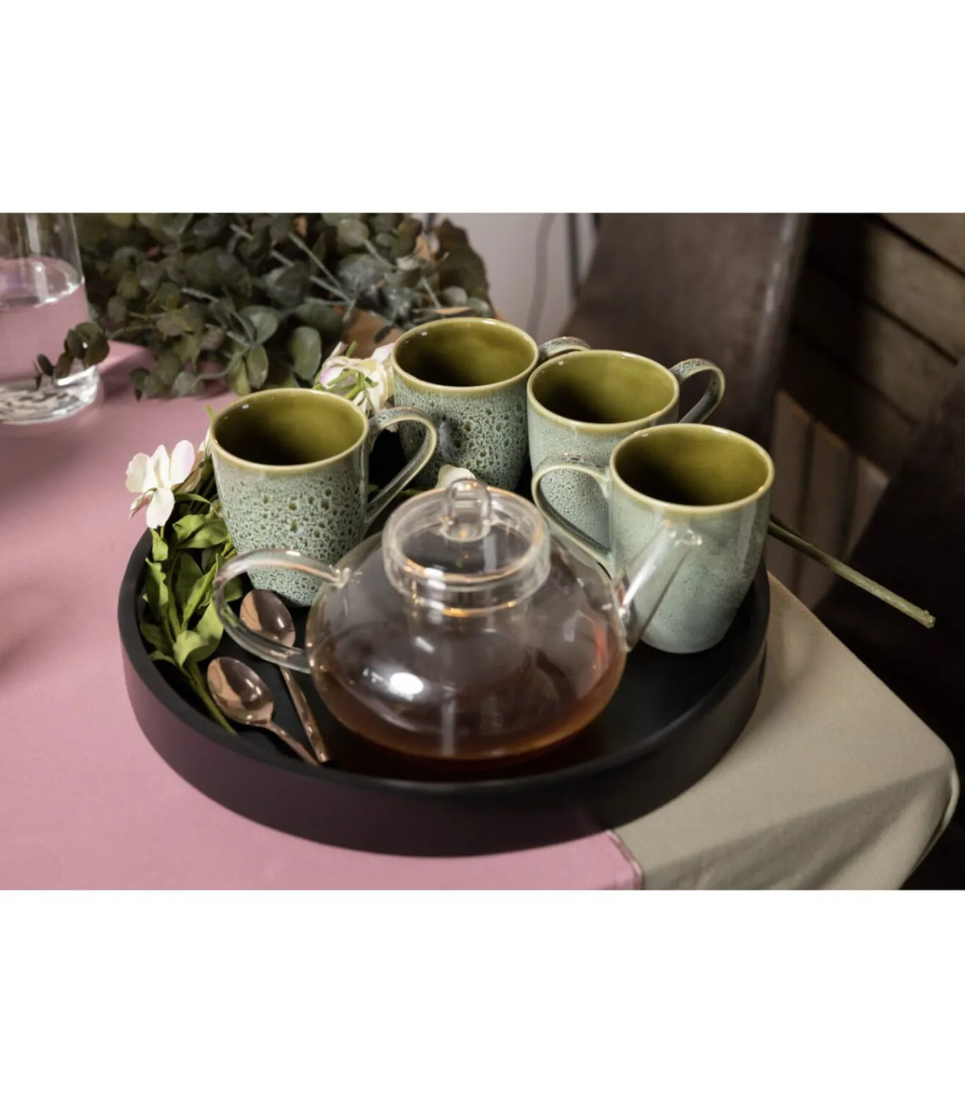 Clearance Dienblad Acacia Zwart ø 35 cm Tafelgerei