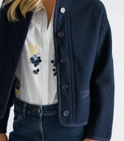 DAMES Marie Méro Donkerblauw jasje in vervilte wol