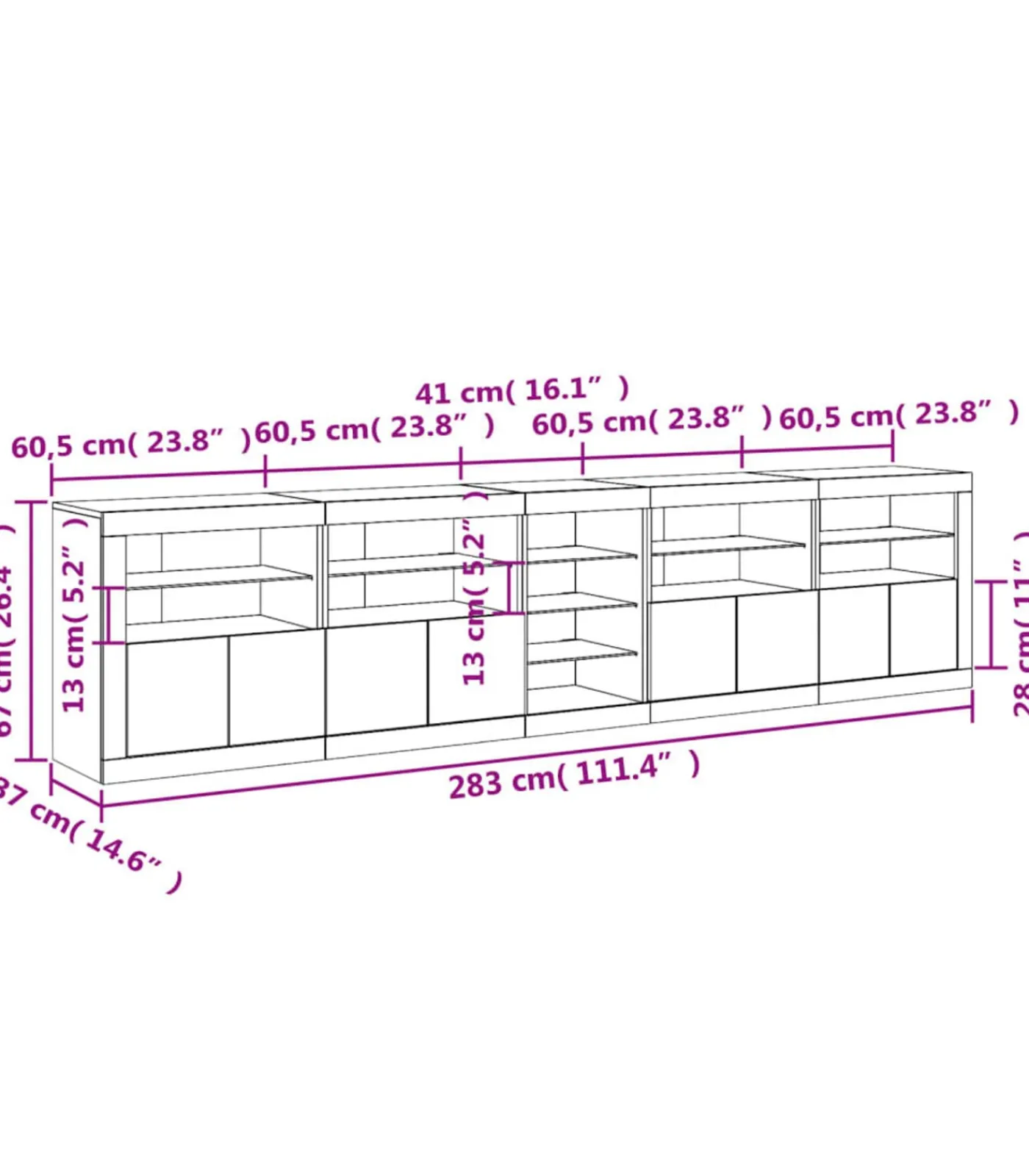 vidaXL Dressoir met LED-verlichting 283x37x67 cm bruin eikenkleur