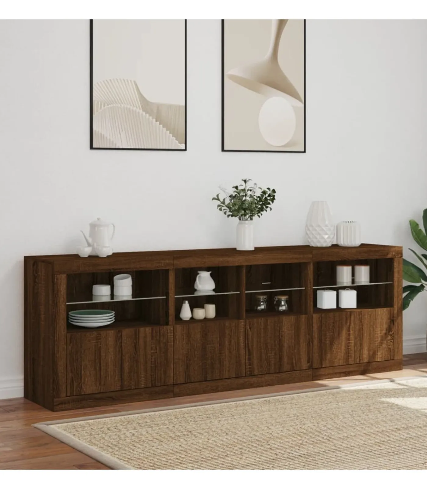 vidaXL Dressoir met LED-verlichting 202x37x67 cm bruin eikenkleur