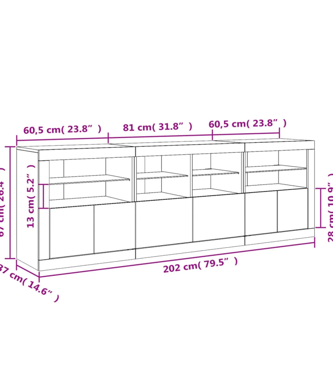 vidaXL Dressoir met LED-verlichting 202x37x67 cm bruin eikenkleur
