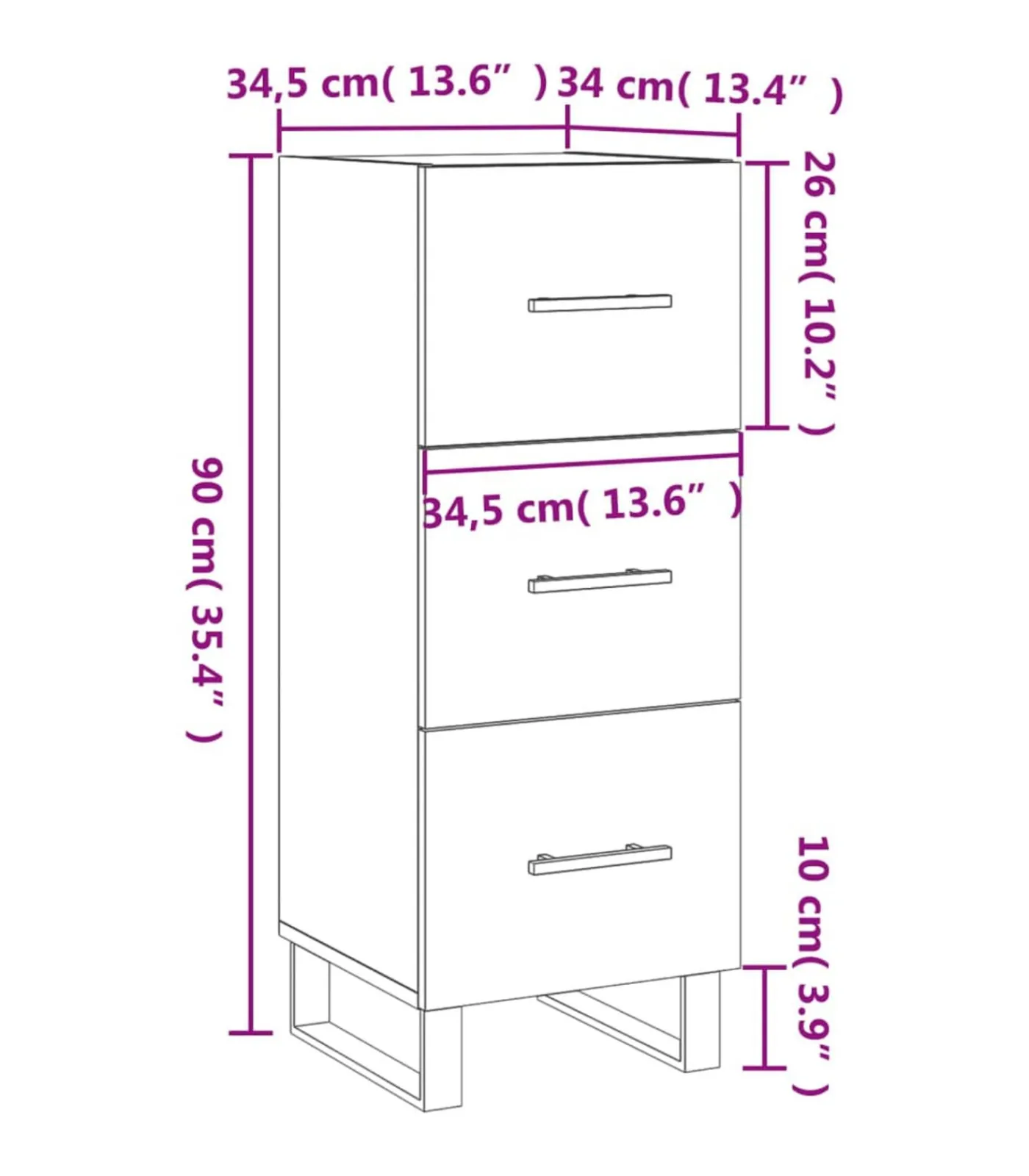 vidaXL Dressoir 34,5x34x90 cm bewerkt hout sonoma eiken