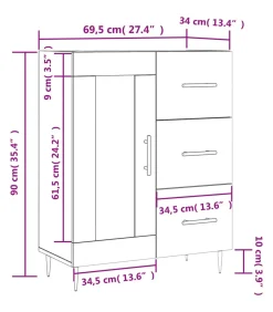 vidaXL Dressoir 69,5x34x90 cm bewerkt hout gerookt eikenkleurig