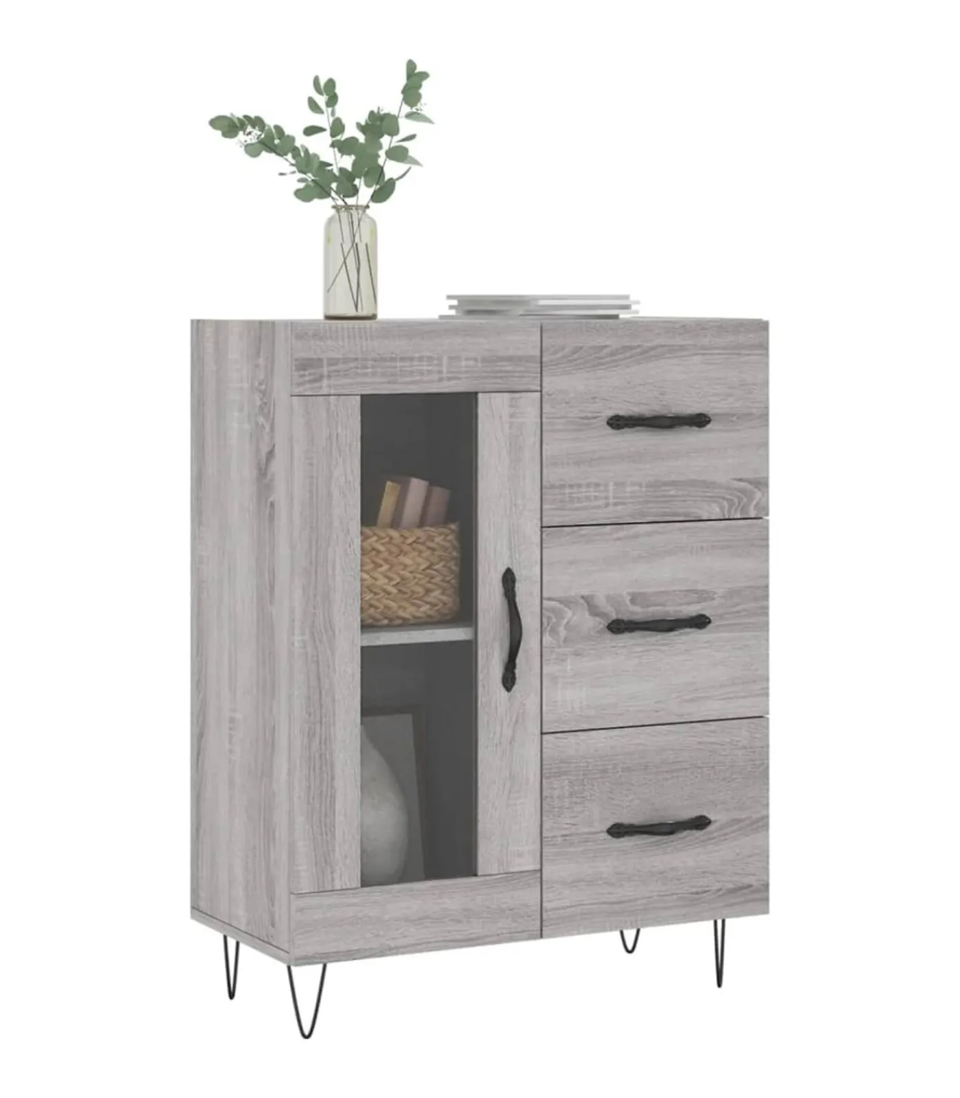 vidaXL Dressoir 69,5x34x90 cm bewerkt hout grijs sonoma eikenkleurig