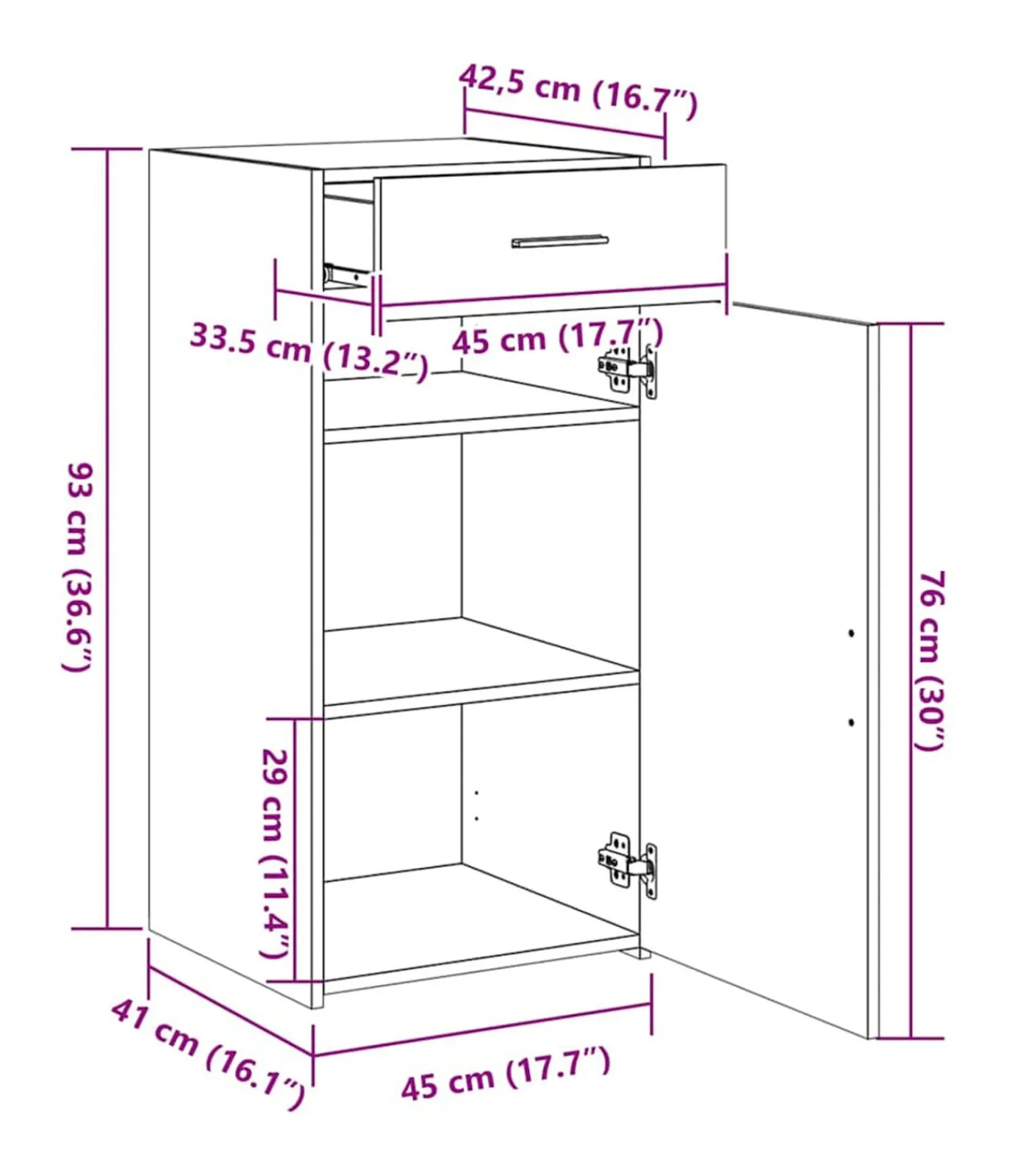 vidaXL Dressoir 45x42,5x93 cm bewerkt hout grijs sonoma eikenkleurig