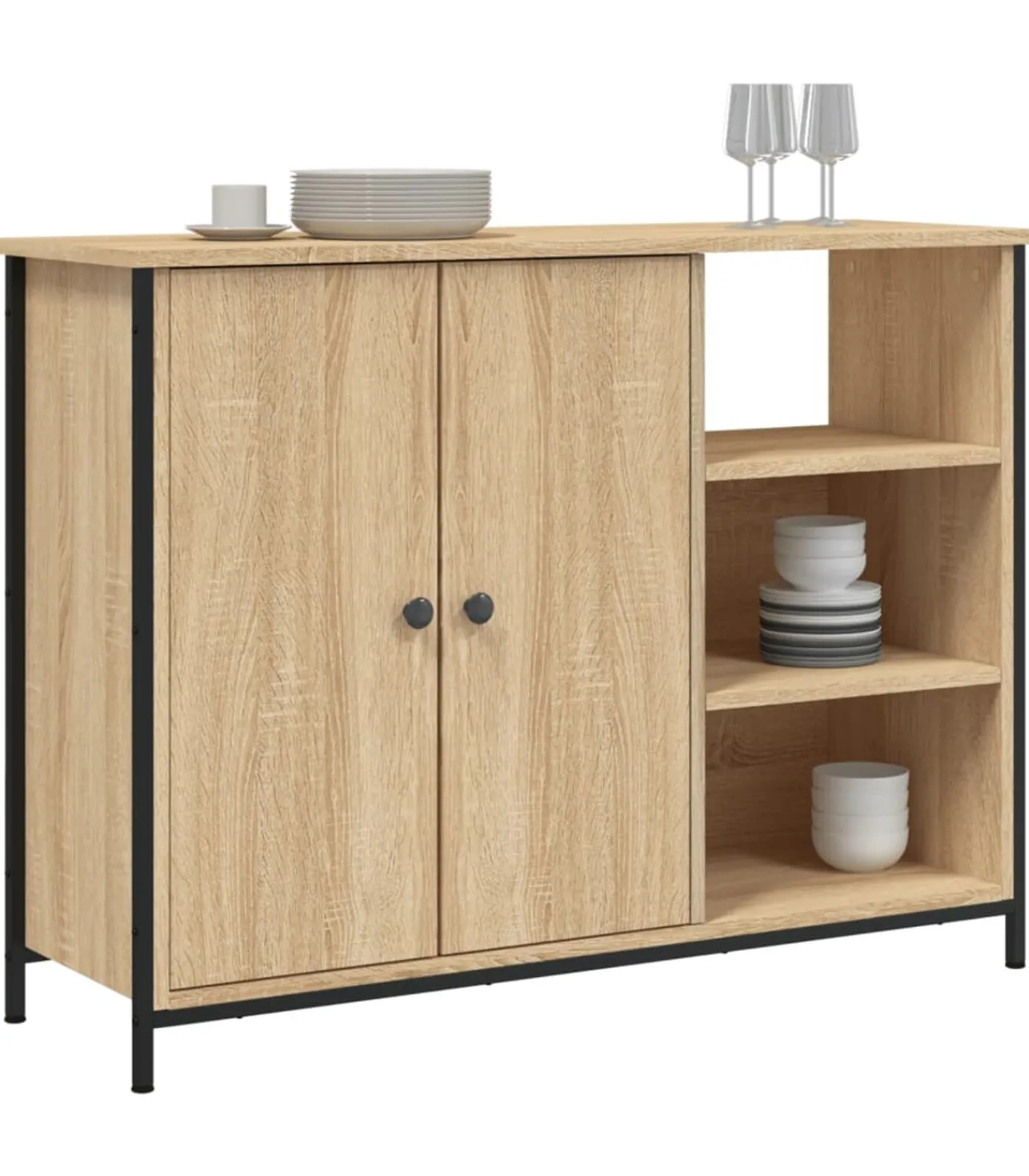 New Dressoir 100x33x75 cm bewerkt hout sonoma eikenkleurig Meubels