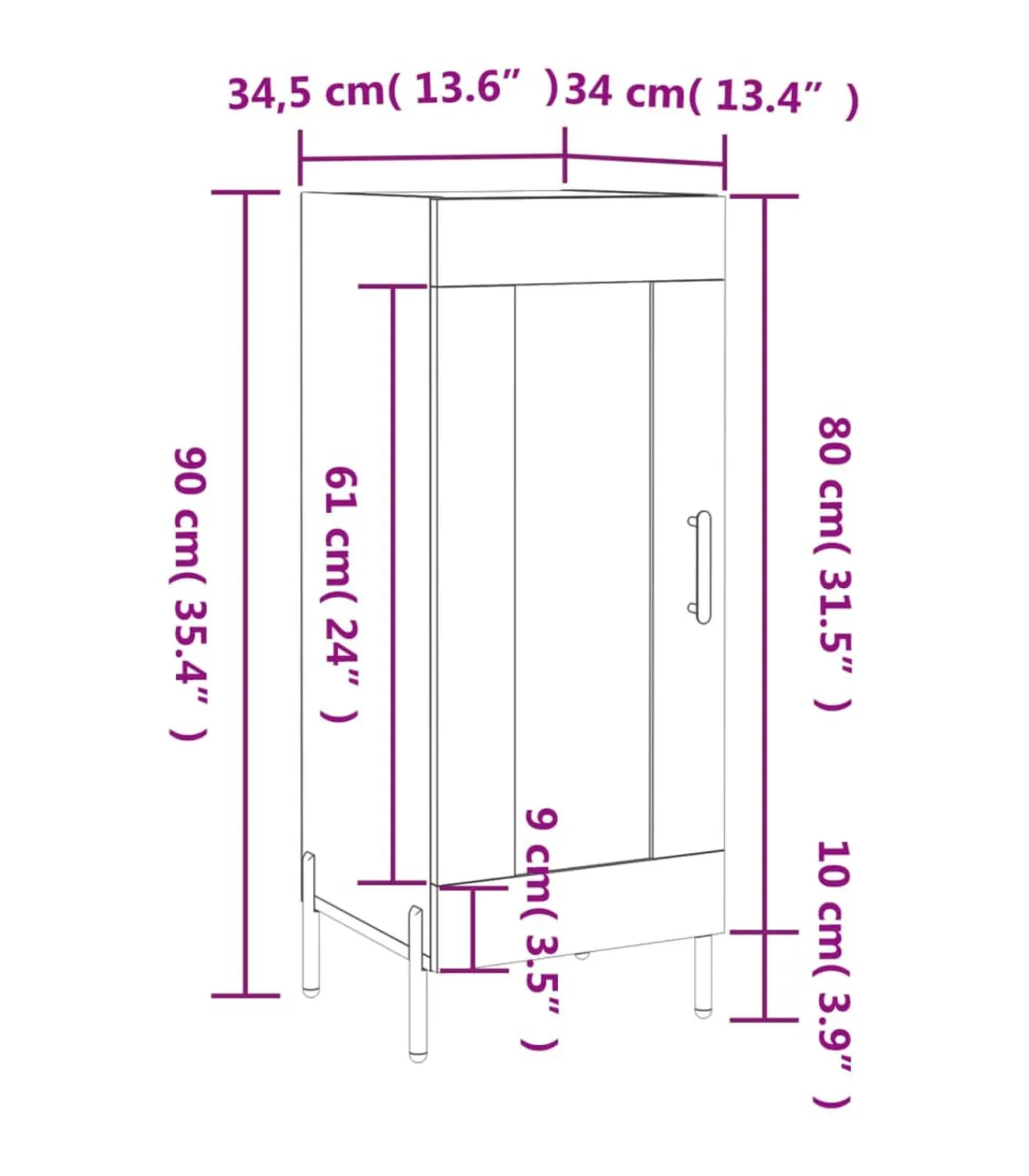vidaXL Dressoir 34,5x34x90 cm bewerkt hout bruin eikenkleur