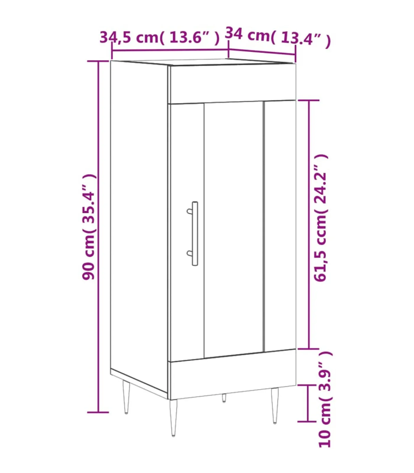 vidaXL Dressoir 34,5x34x90 cm bewerkt hout grijs sonoma eikenkleurig