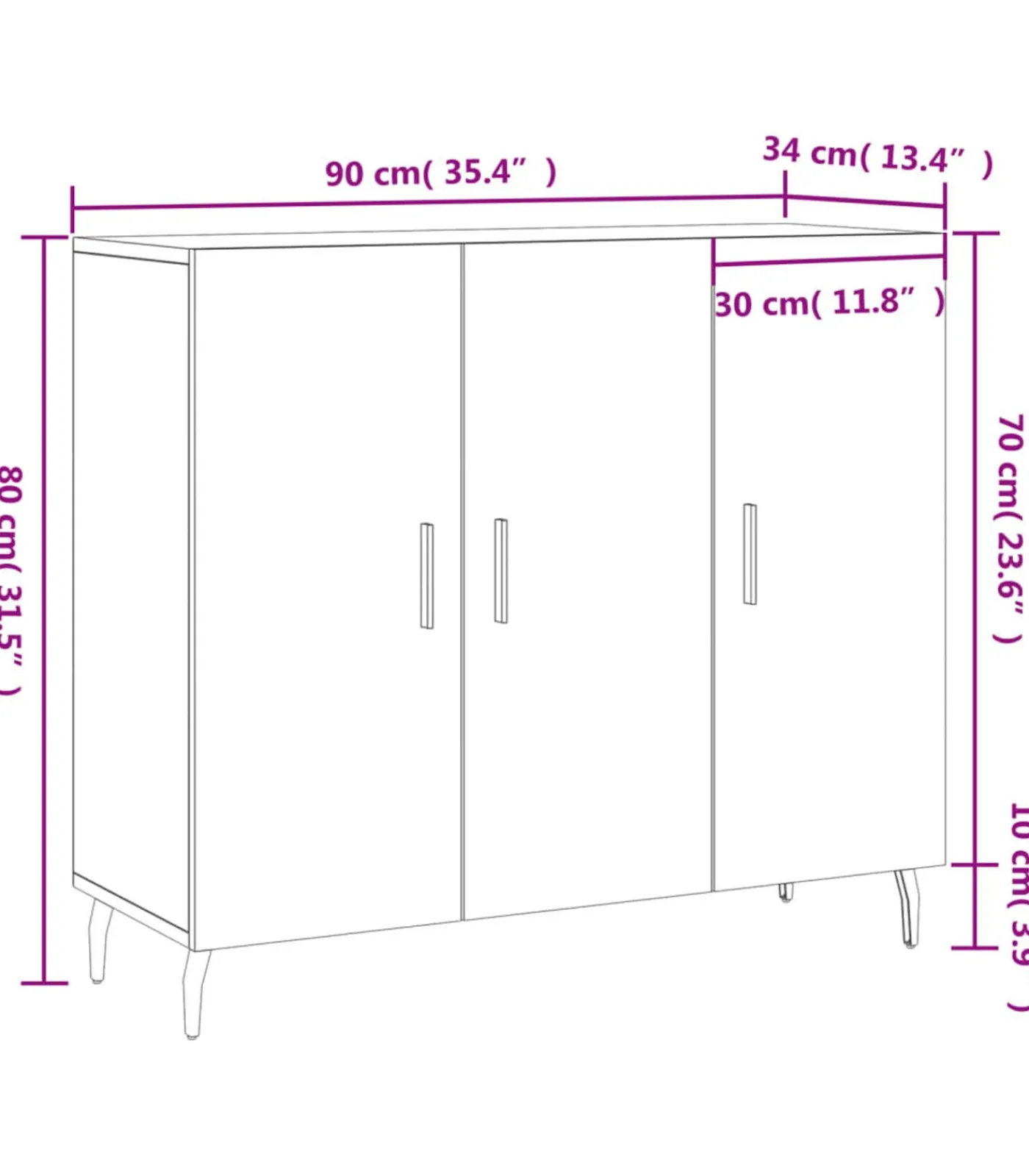 vidaXL Dressoir 90x34x80 cm bewerkt hout grijs sonoma eikenkleurig