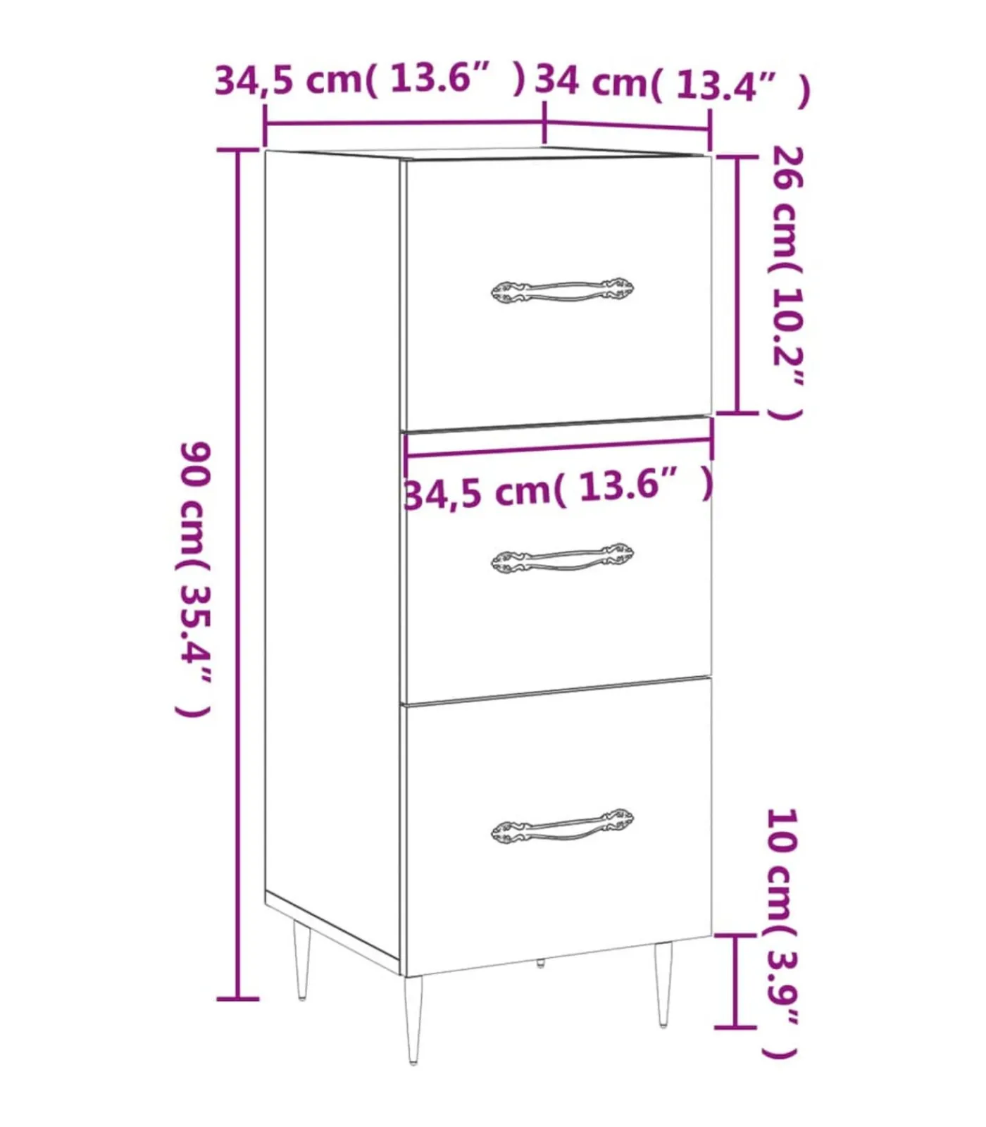 vidaXL Dressoir 34,5x34x90 cm bewerkt hout grijs sonoma eikenkleurig