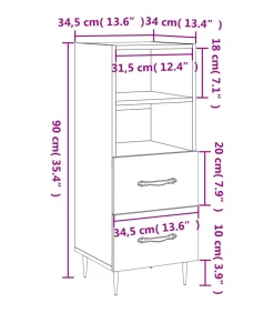 vidaXL Dressoir 34,5x34x90 cm bewerkt hout grijs sonoma eikenkleurig