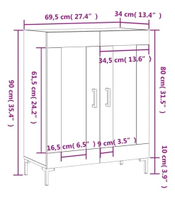 vidaXL Dressoir 69,5x34x90 cm bewerkt hout hoogglans wit