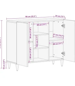 vidaXL Dressoir 90x33x75 cm massief mangohout